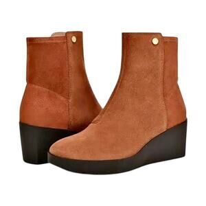 Vionic Skylar Tan Suede Wedge Zip Ankle Boots Booties Comfort Western Orthotic